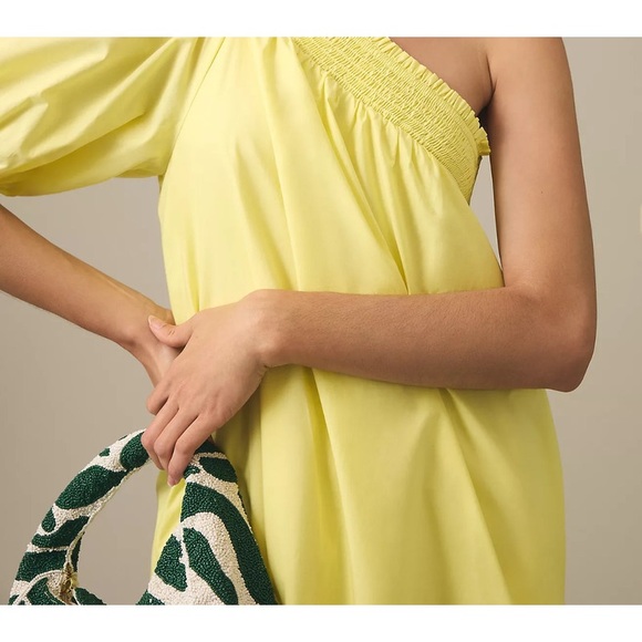 NWT ANTHROPOLOGIE MAEVE ONE SHOULDER EMBROIDER MAXI DRESS YELLOW POPLIN XS - Picture 3 of 5